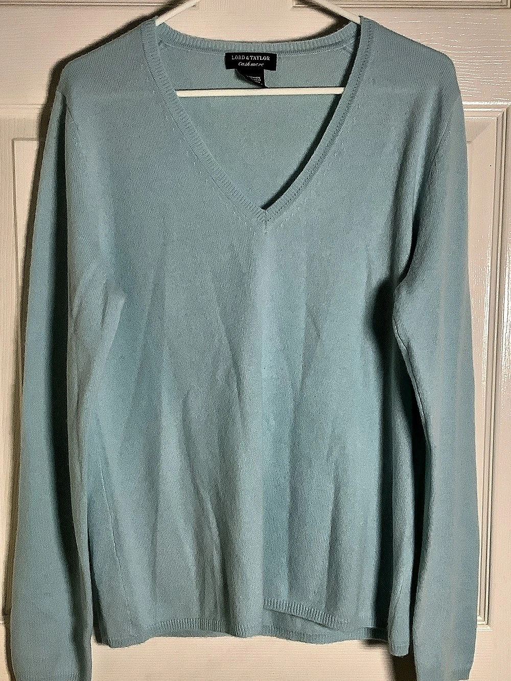Lord & Taylor Cashmere V-Neck Cashmere Sweater in Blue Size XL